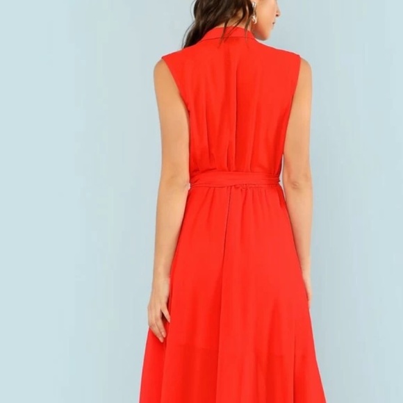 🆕hot red sleeveless chiffon tie waist maxi dress - Picture 6 of 8